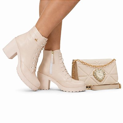 Kit Bota Feminina Salto Tratorado + Bolsa Corrente Classek