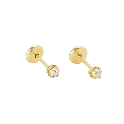 Brinco Baby Pérola  2mm Folheado a Ouro