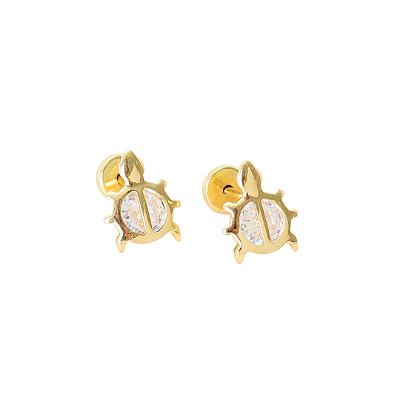 Brinco Baby Joaninha Zircônia 4mm  Folheado a Ouro