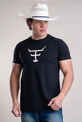 CAMISETA MASCULINA TEXAS FARM  COD 4166- PRETO/ OFF WHITE