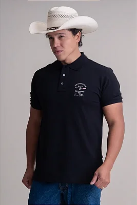 CAMISA POLO MASCULINA TEXAS FARM PRETO/ OFF WHITE