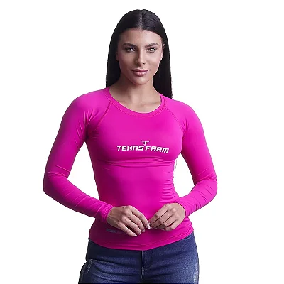 CAMISETA TÉRMICA FEMININA UV50+ M. LONGA TEXAS FARM -  ROSA PINK/ BRANCO