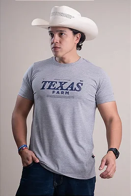 CAMISETA MASCULINA TEXAS FARM  CINZA MESCLA CLARO