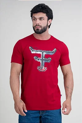 CAMISETA MASCULINA TEXAS FARM VERMELHO BORDO