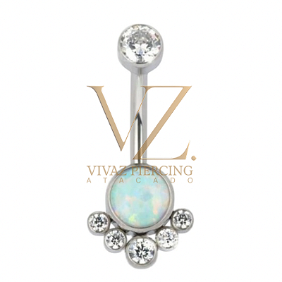 Umbigo Titânio pedra Opala c/cristal 1.6x10