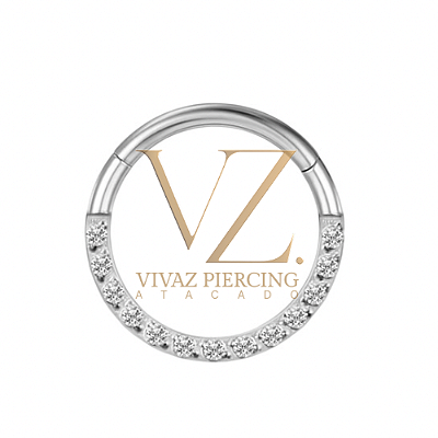 Piercing Argola Titânio Frontal Cravejado 1.2x8