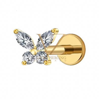 Piercing Titânio Labret Borboleta Pvd 1.2x8