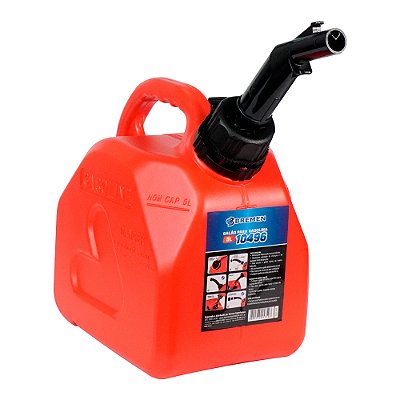 GALÃO DE ALTA DENSIDADE P/ GASOLINA 5L • C/ LIBERAÇÃO POR PRESSÃO E BICO ANTIGOTEJANTE BREMEN 10496