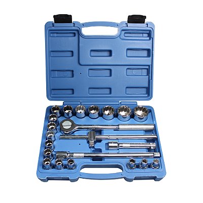 SOQUETES ESTRIADO MM KIT  C/ 22PCS ENCAIXE 1/2 8 A 32 MM CROMO VANADIUM BREMEN 1429