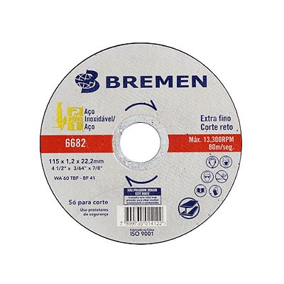 DISCO DE CORTE 2 TELAS EXTRA FINO 4 ½" Ø 1,2MM BREMEN 6682
