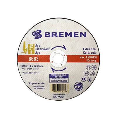 DISCO DE CORTE 2 TELAS EXTRA FINO 7" Ø 1,8MM BREMEN 6683