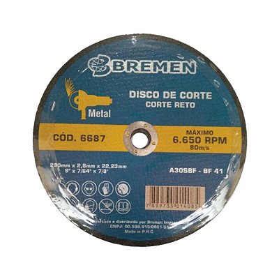 DISCO DE CORTE 2 TELAS 9" Ø 2,8MM BREMEN 6687