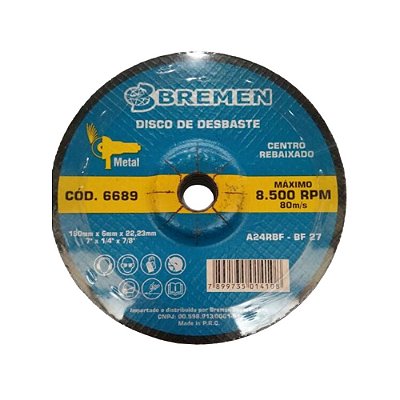 DISCO DE DESBASTE 7" Ø 6MM BREMEN 6689