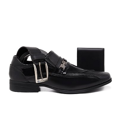 Kit Sapato Social Cinto e Carteira Masculino Verniz Macio Confortável Schiareli 835