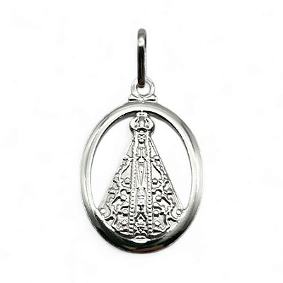 Pingente de Prata Nossa Senhora Aparecida Vazada Oval 20x16mm
