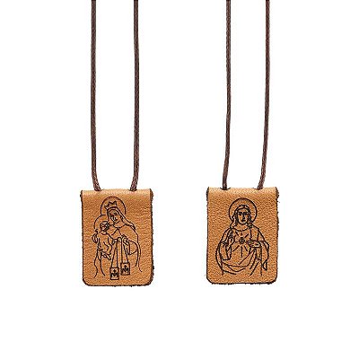 Escapulário De Nossa Senhora Do Carmo De Couro Com Folheto