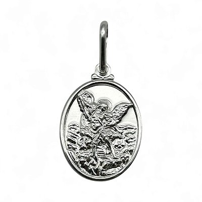 Pingente de Prata São Miguel Arcanjo Oval 20x15mm