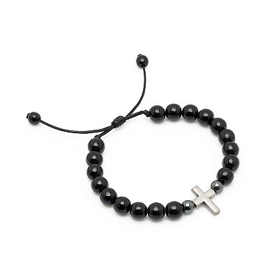 Pulseira Cruz Madeira Preta 8mm