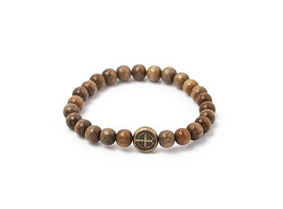 Pulseira De São Bento Homem De Fé Madeira Imbuia 8mm