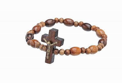 Pulseira Cruz Dezena Madeira Imbuia 6/8mm