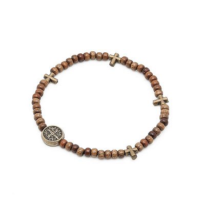 Pulseira Mini Terço Madeira Imbuia 4/3mm São Bento