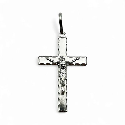 Pingente de Prata Cruz com Cristo Borda Diamantada 25x15mm