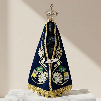 Imagem de Gesso Nossa Senhora Aparecida Preta 31cm com Coroa Manto e Broche - Facssimile