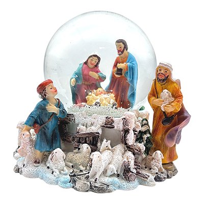 Imagem Sagrada Família Nascimento Resina Globo De Vidro 11,5cm