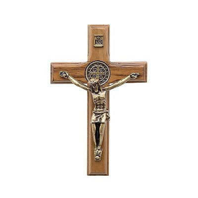 Crucifixo Madeira 7cm Com São Bento