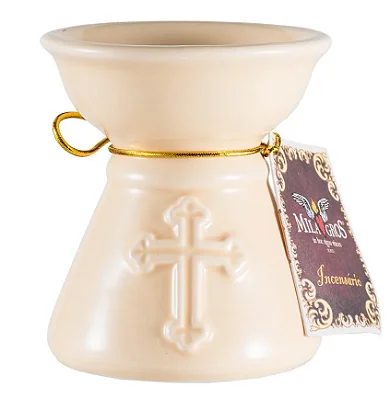 Incensário Cerâmica com Cruz Milagros - Creme