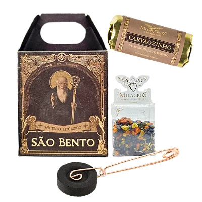 Mini Kit Incenso Pinça e Carvão São Bento - Milagros