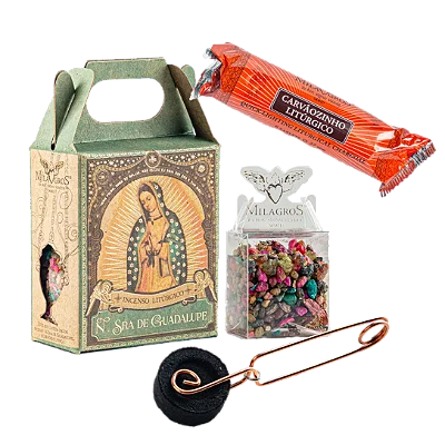 Mini Kit Incenso Pinça e Carvão Nossa Senhora de Guadalupe - Milagros