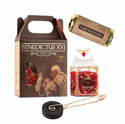 Mini Kit Incenso Pinça e Carvão Benedictus XVI - Milagros
