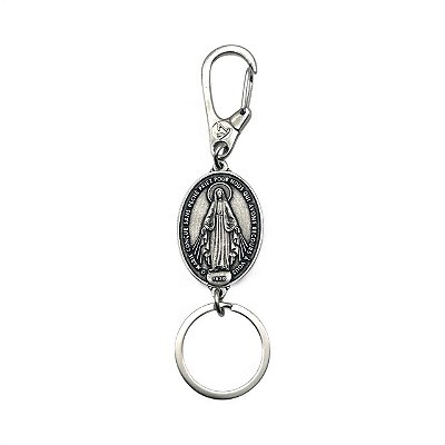 Chaveiro N. Sra. das Graças Metal Oval 40x27mm com Mosquetão