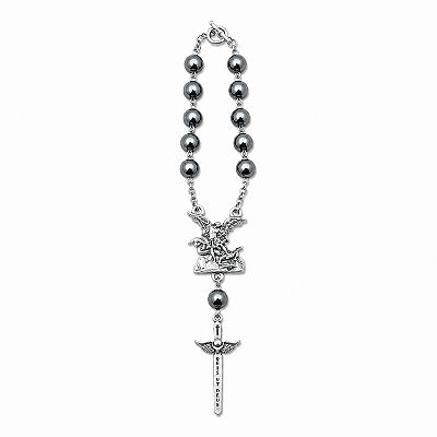 Dezena Para Carro São Miguel Arcanjo Inox Hematita 8mm