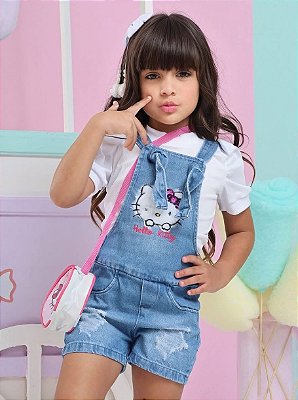Conjunto Macacão Infantil Jeans Hello Kitty