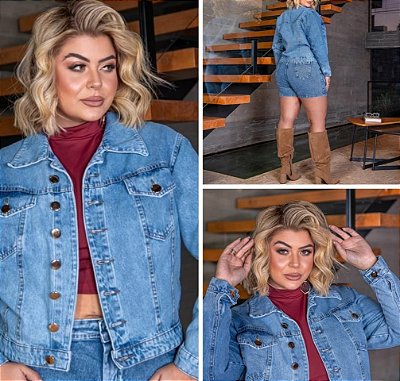 Jaqueta Jeans Plus Size Elegante