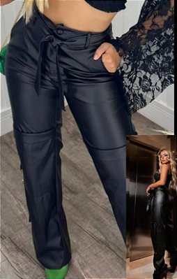 Calça de Couro Ecológico Feminina com Cintura Alta