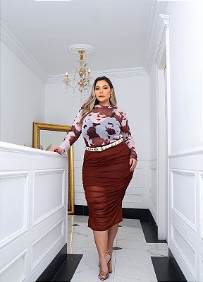 Body em Tule Plus Size Animal Print
