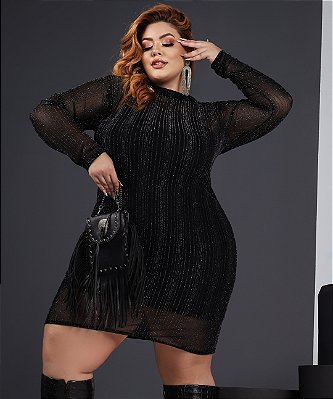 Vestido em Tule com Brilho Plus Size