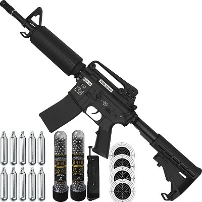 Rifle de Pressão Airgun FN M4-05 4,5mm Esferas, CO2 e Loader