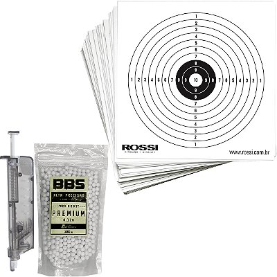 Alvos Rossi 50 un 14x14cm + Munição 12g 1000 un + Carregador