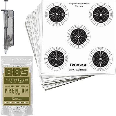 Alvos Rossi 50 un 14x14cm + Munição 20g 1000 un + Carregador