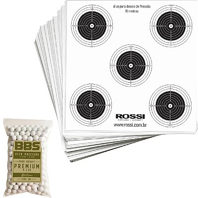 Alvos Rossi 50 un 14x14cm 5 em 1 + Munição 0.12g 300 un