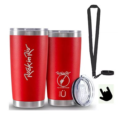 Copo Termico Aço Inox Gluck Lucky Rock In Rio 2022 Vermelho