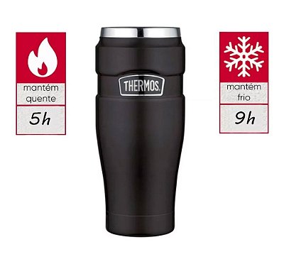 Caneca Térmica Thermos Fuji 479ml Copo Aço Inox Cinza