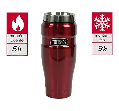 Caneca Térmica Thermos Fuji 479ml Copo Aço Inox Vermelho