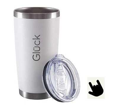 Copo Térmico Gluck Lucky Off White Com Tampa 591ml Aço Inox