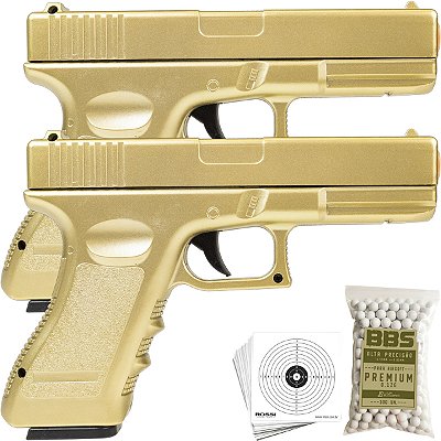 2 Pistolas Airsoft GK-V20 Gold Full Metal Mola 6mm Vigor Rossi