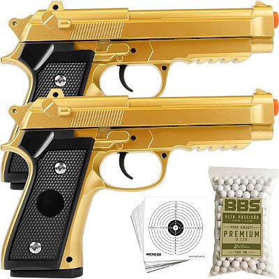 2 Pistolas Airsoft PT92 V22 Gold Vigor 6mm Metal Spring Mola